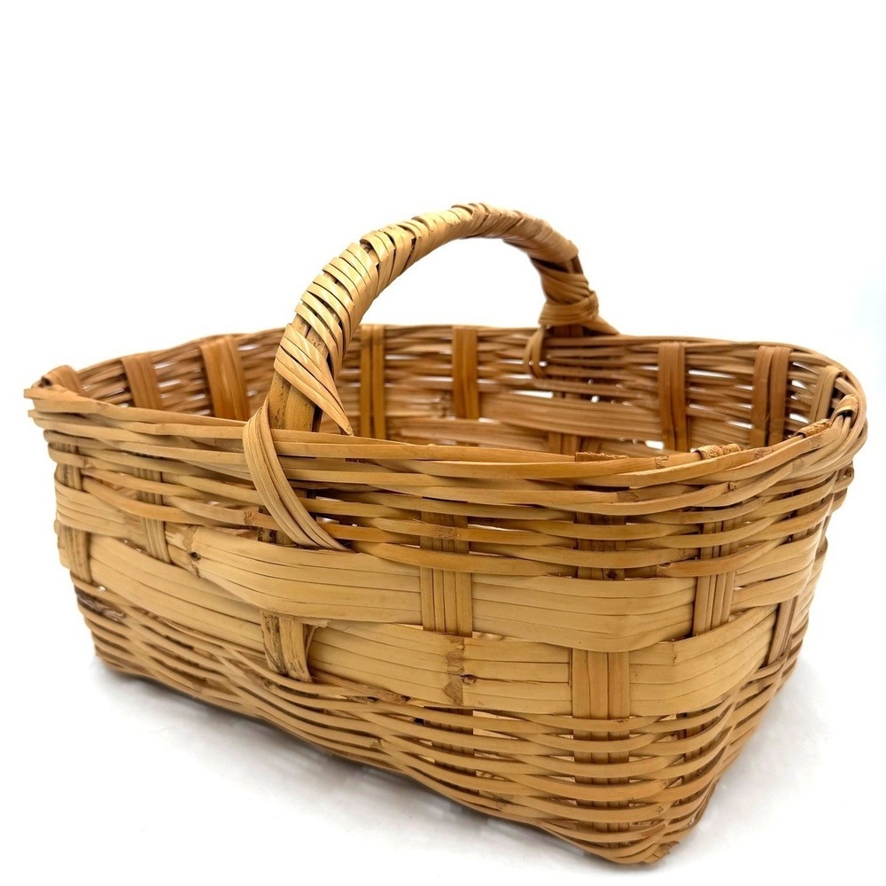 Vintage Woven Wicker Basket 12x9 Natural Brown 1980s